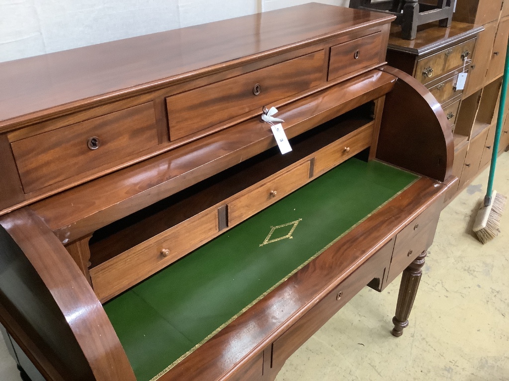 A 19th century French mahogany cylinder bureau, width 126cm, depth 63cm, height 120cm